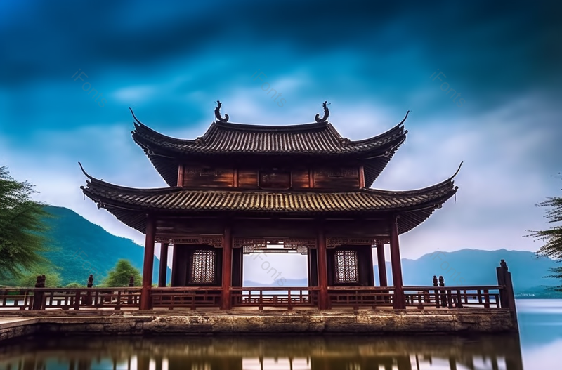 旧建筑靠近水面西湖杭州中国传统文化建筑自然风景室外无人场景图像摄影,高清,摄影图,摄影图片,图片大全,摄影图免费下载